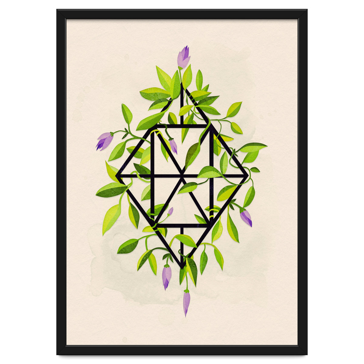Geometric frame with leaves and flowers