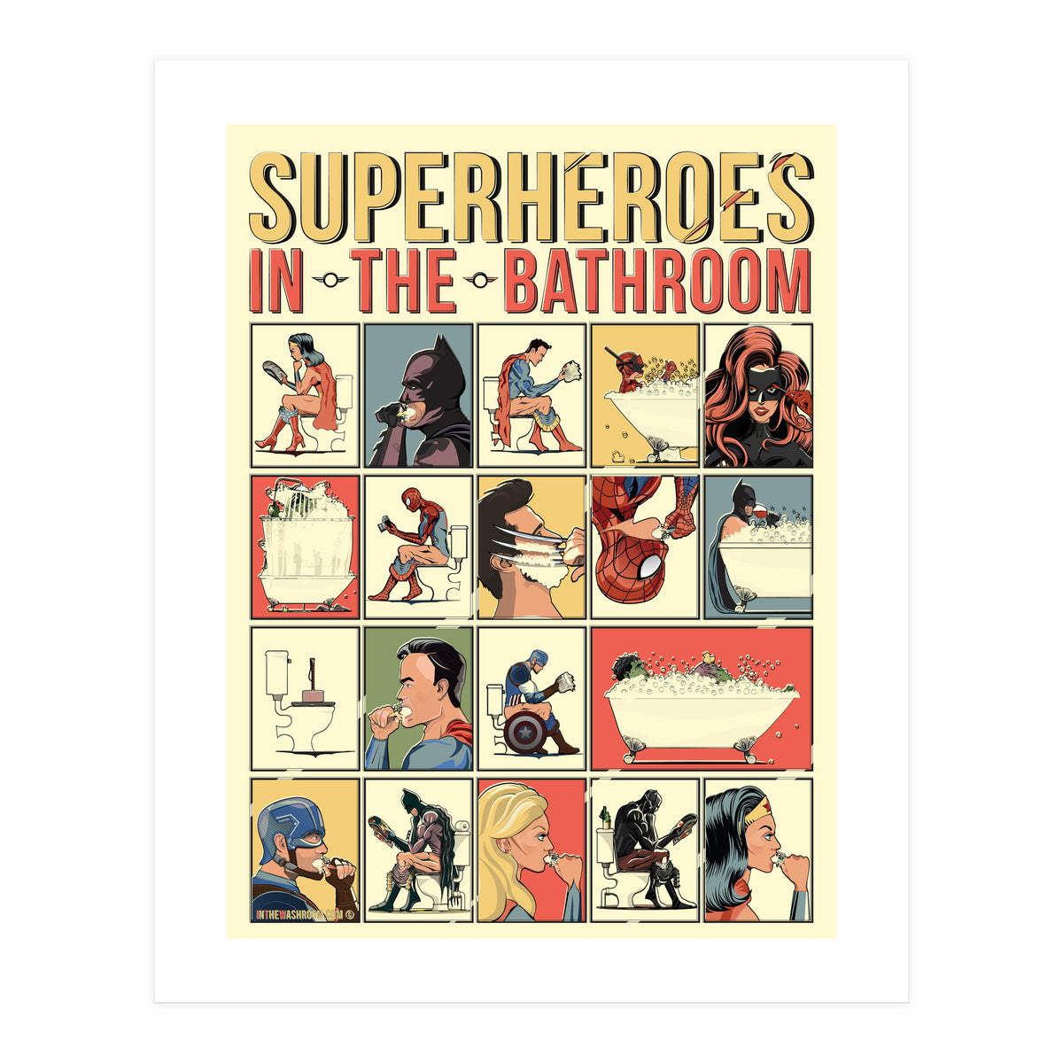 Superheroes in the Bathroom, funny Bathroom Humour (Print Only)