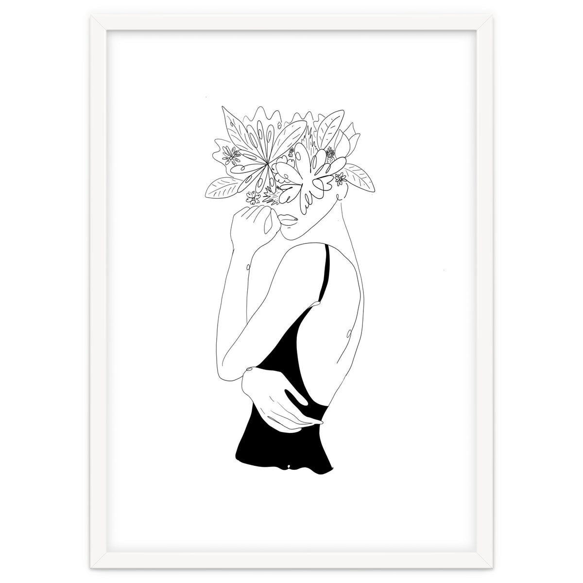 Line Drawing Girl with Flowers