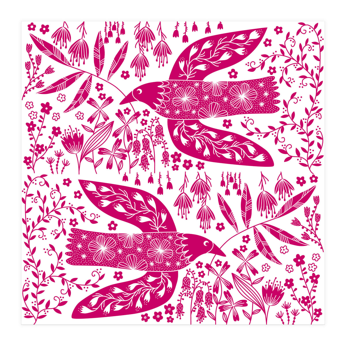 Doves And Flowers Magenta Pink (Print Only)