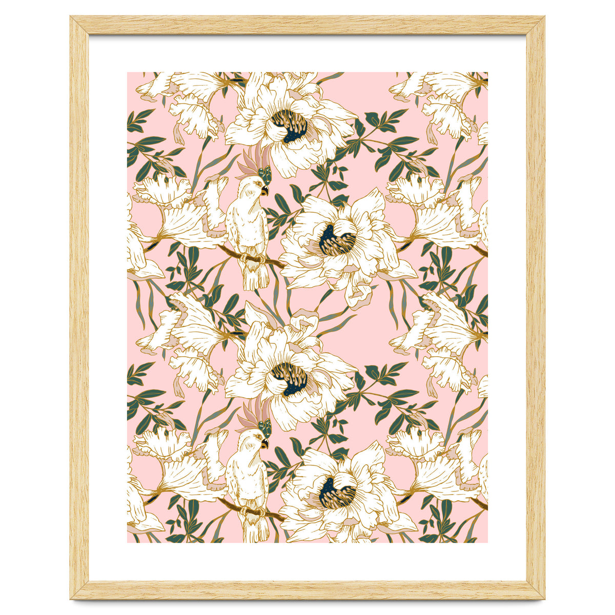 Exotic birds on flowers