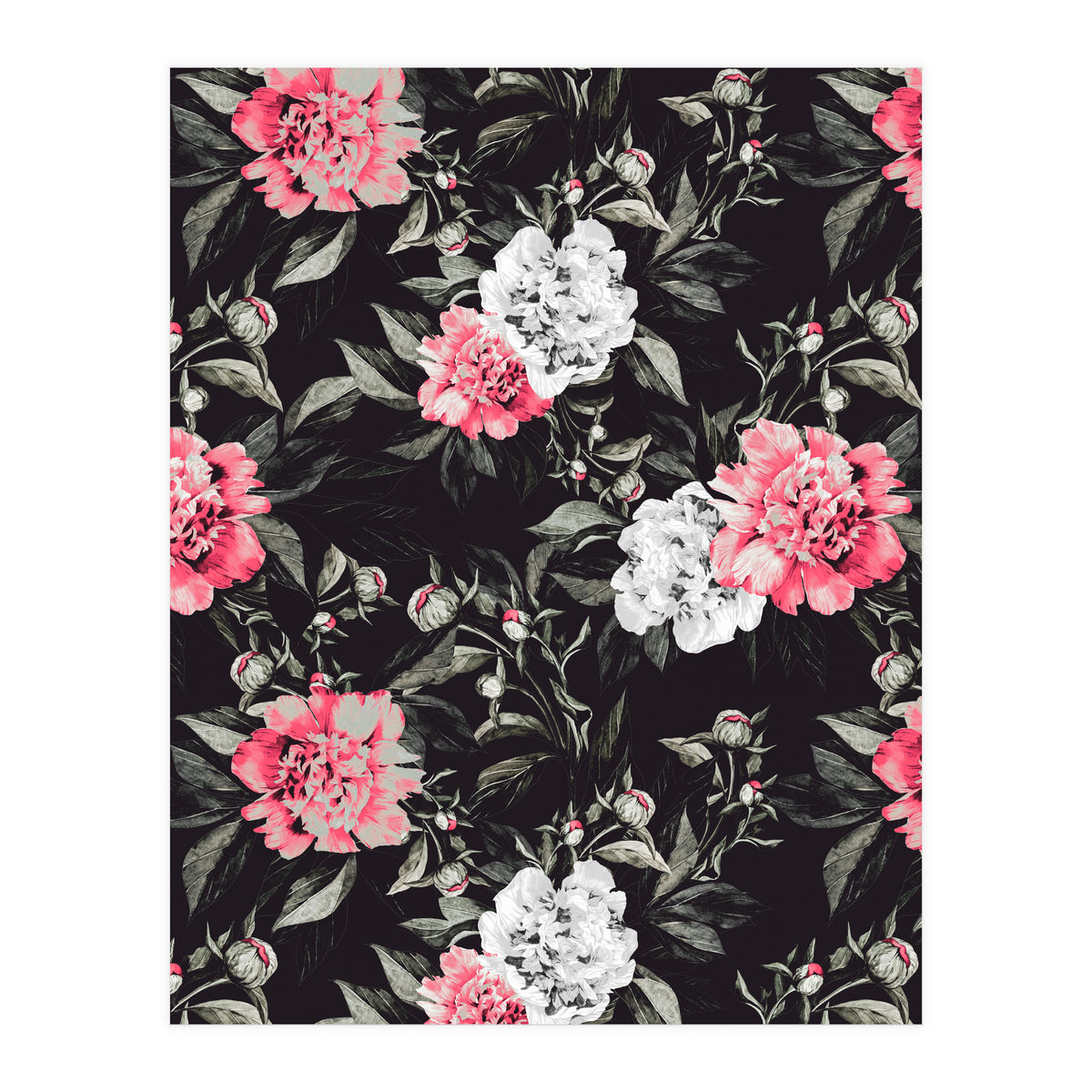 Floral pink - black & white dark (Print Only)
