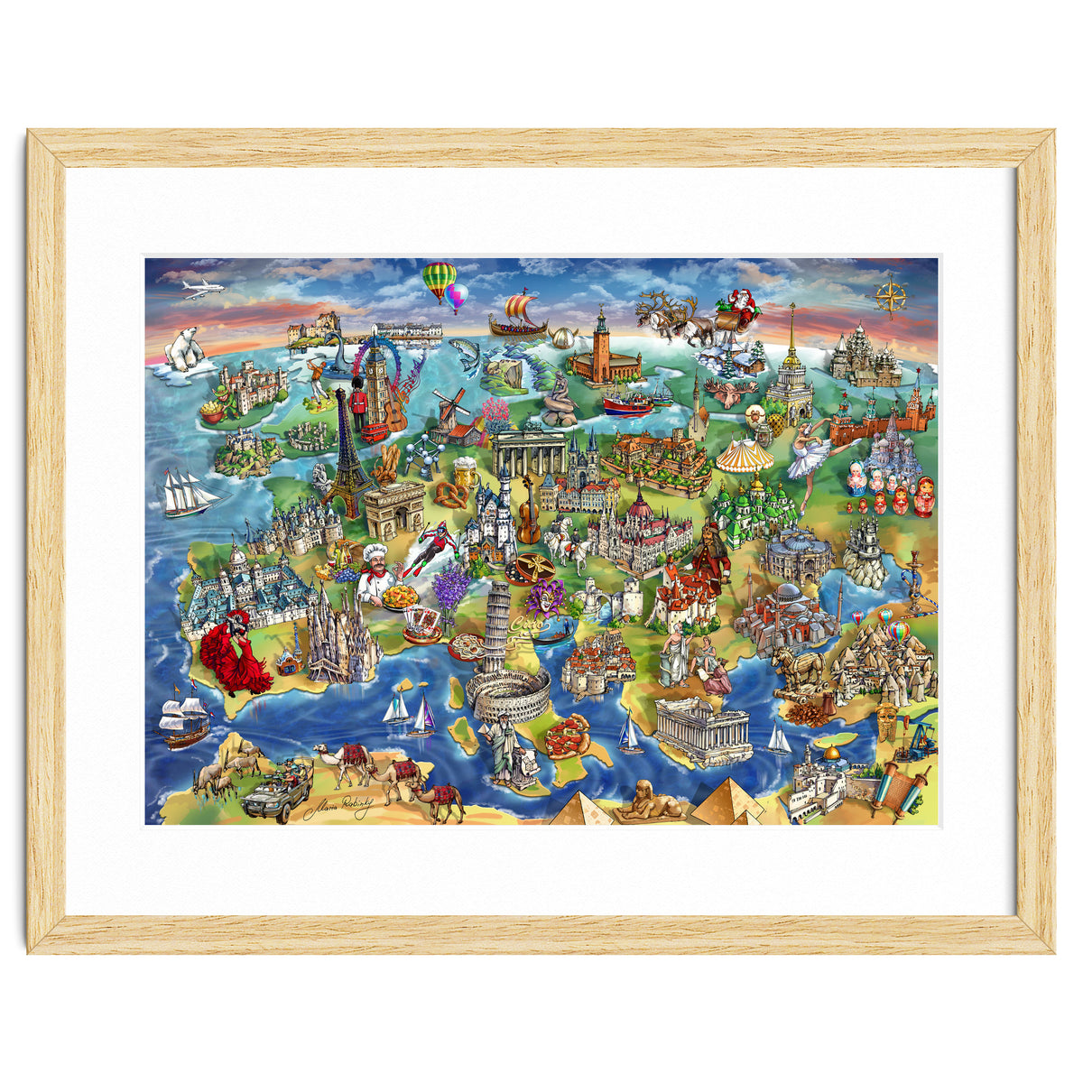 European World Wonders Illustrated Map