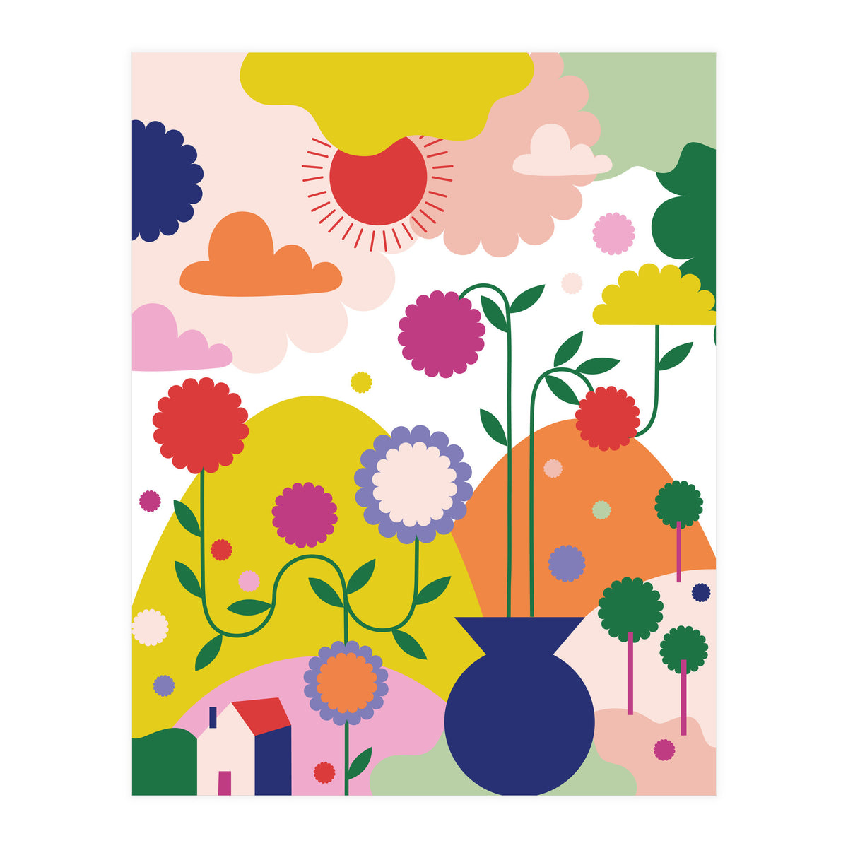 Happy Mediterranean Colorful Landscape (Print Only)