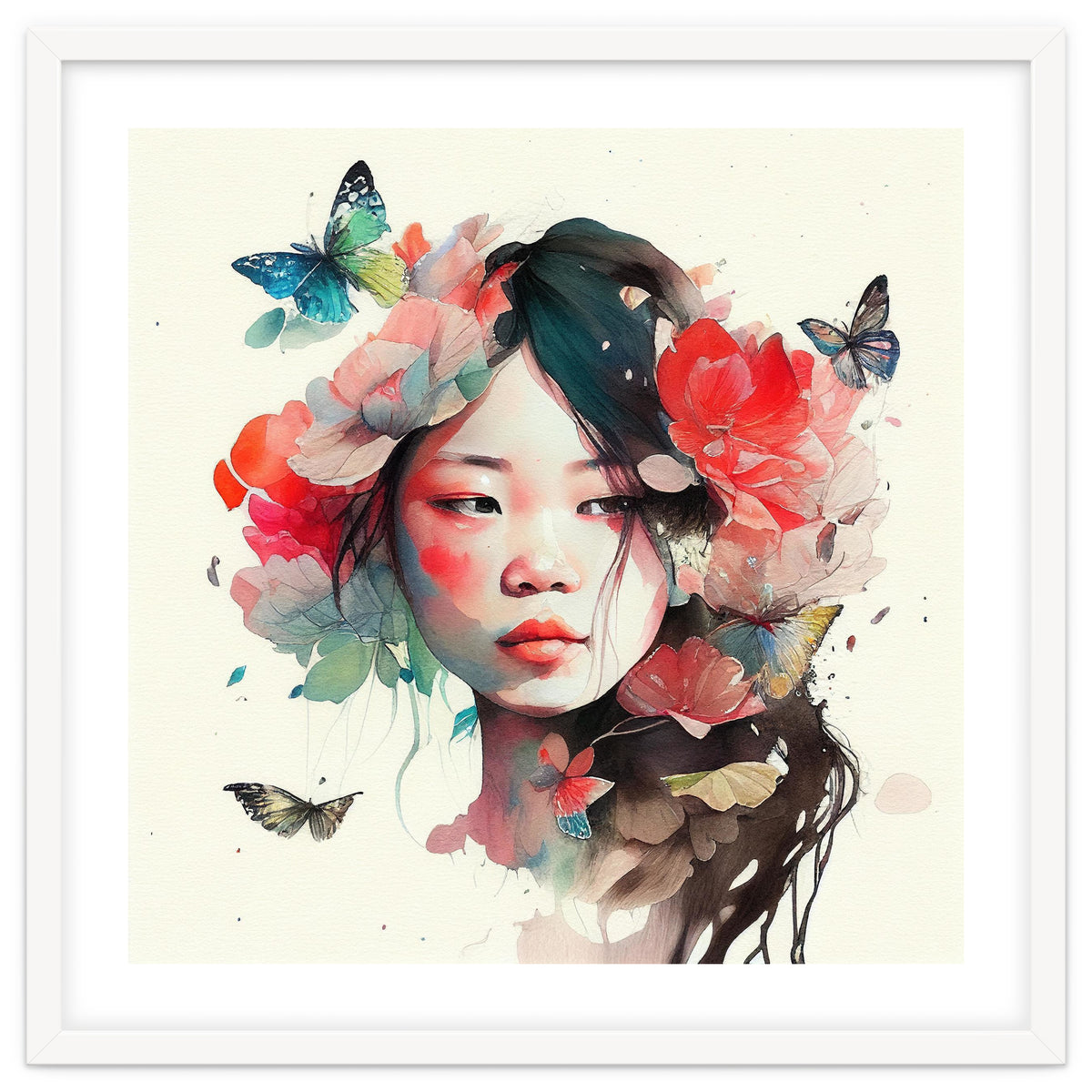 Watercolor Floral Asian Woman #8