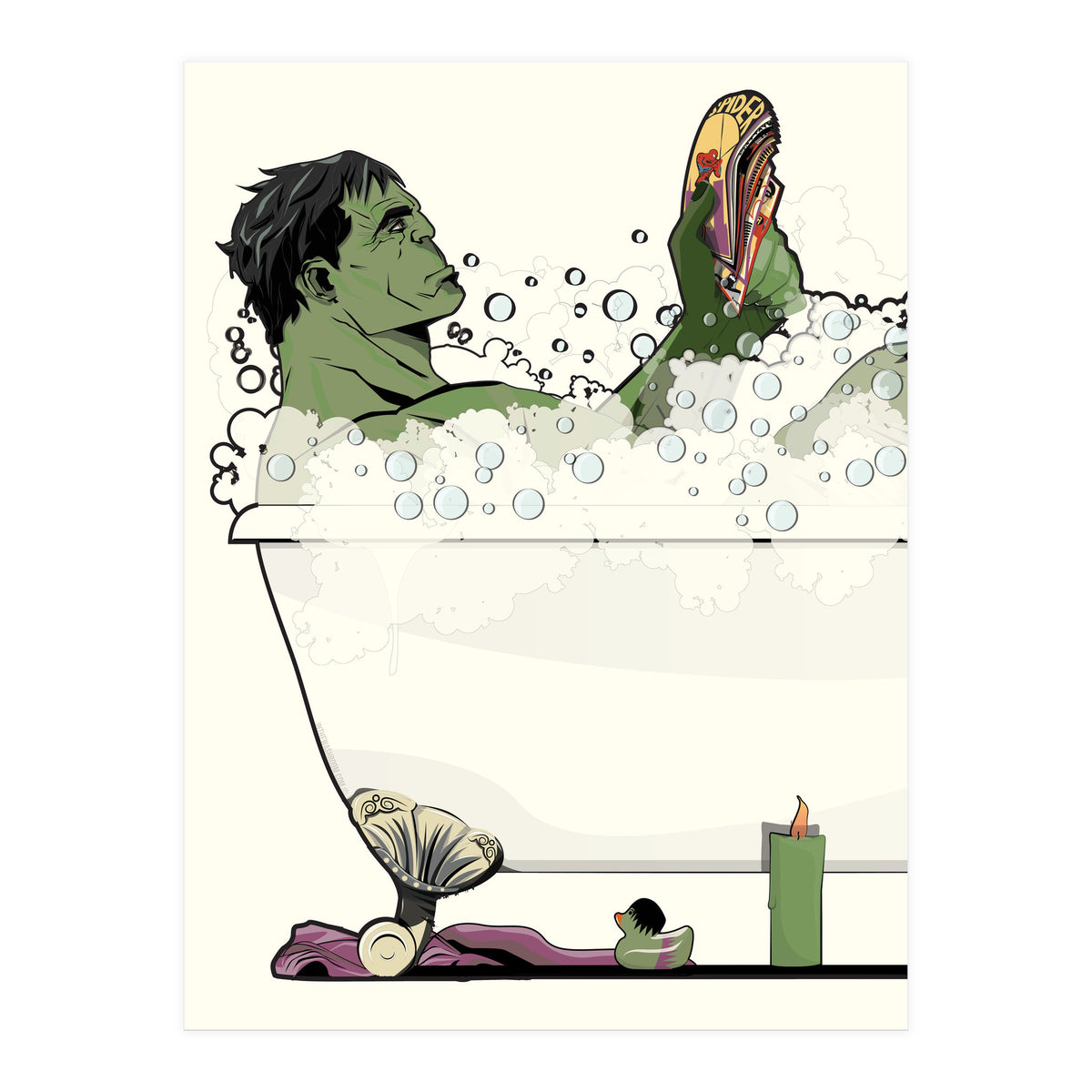 The Incredible Hulk in the Bath, funny Bathroom Humour (Print Only)