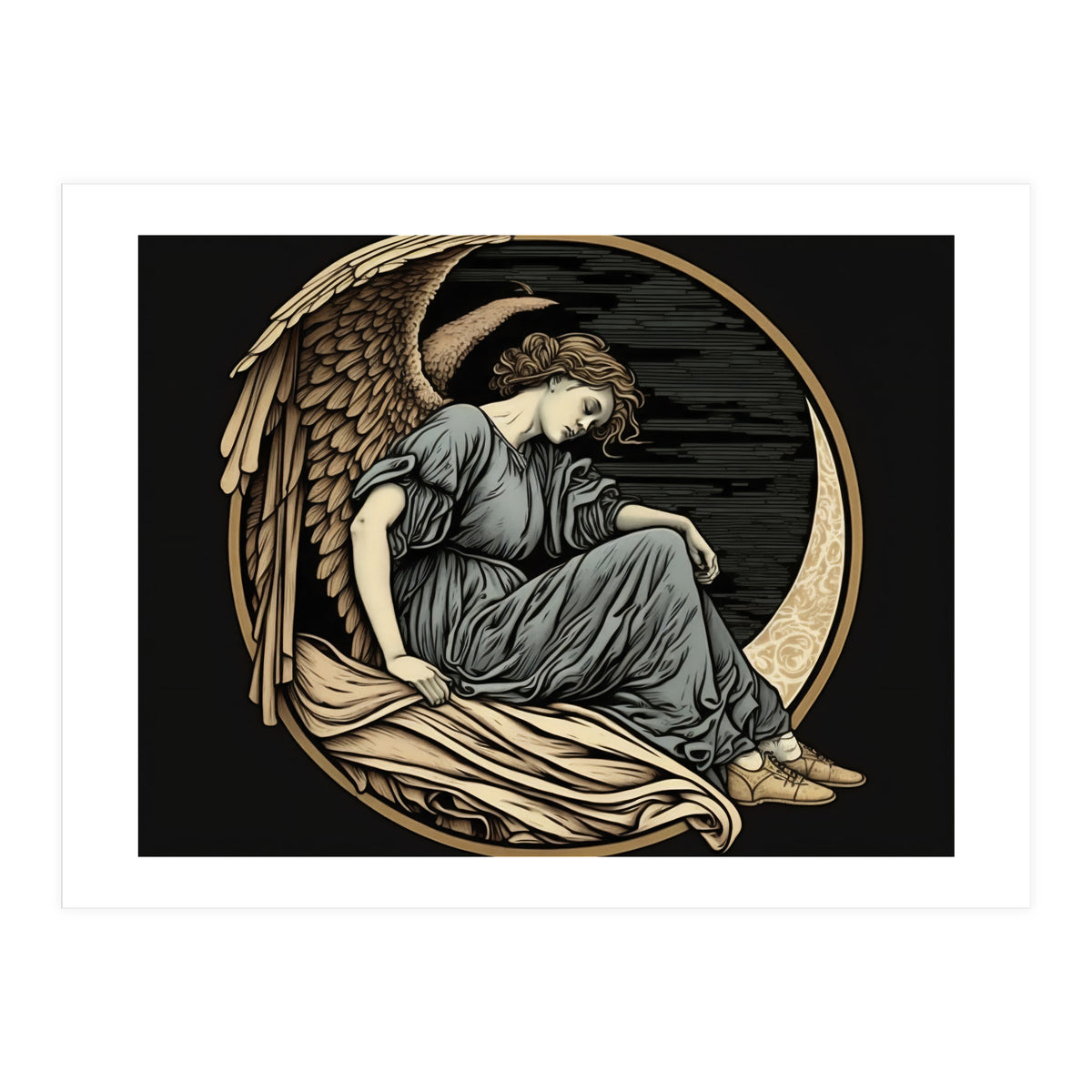 Angel On The Moon Art Nouveau (Print Only)