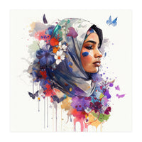 Watercolor Floral Muslim Arabian Woman #5 (Print Only)