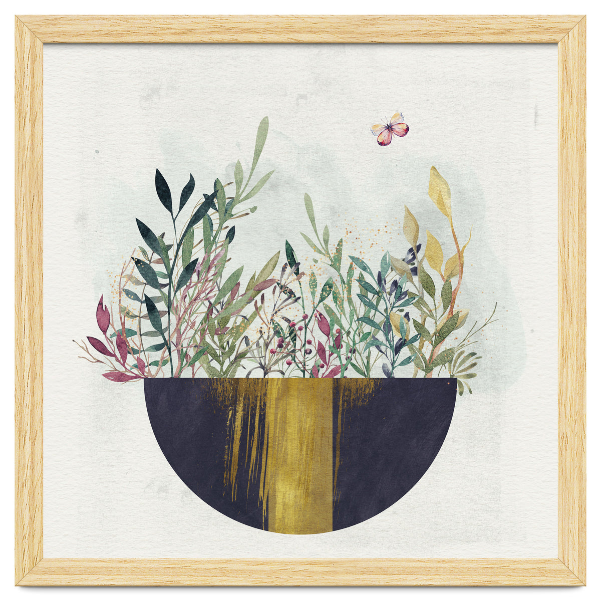 Flowers and leaves in a simple basket