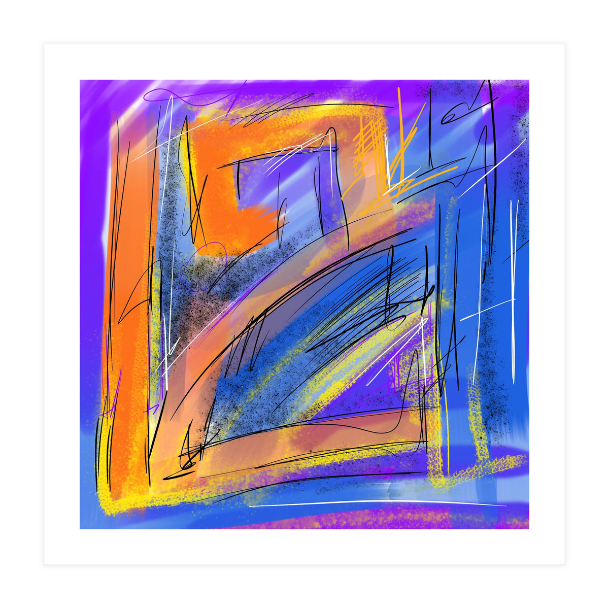 orange walking in blue (Print Only)