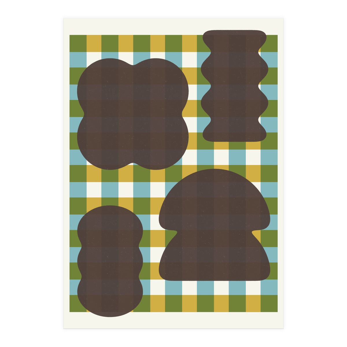 Funky Organic Shapes on a Plaid Background (Print Only)