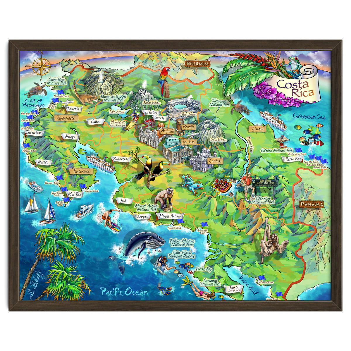 Costa Rica Map Illustration