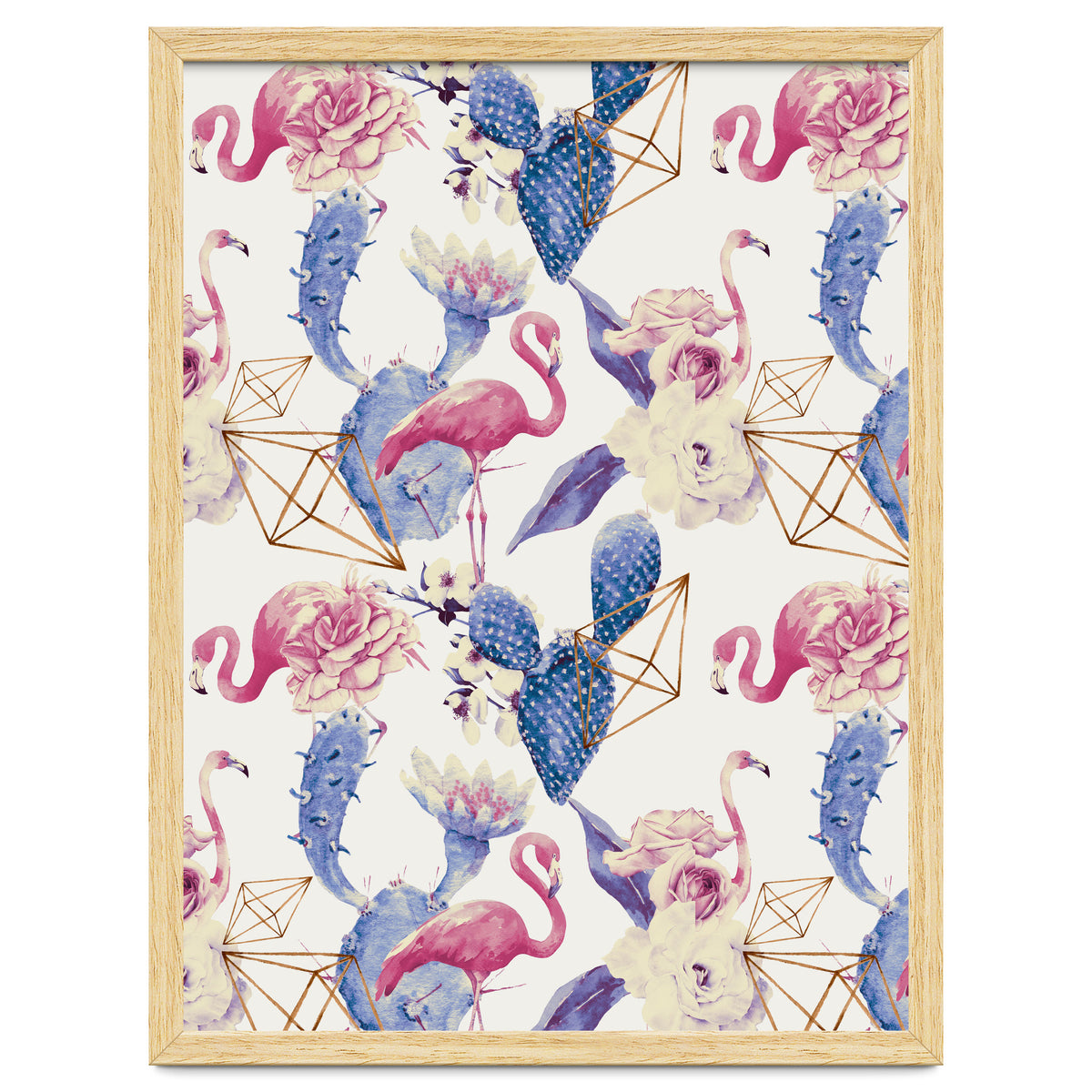 Flamingos, geometric and flowers 02