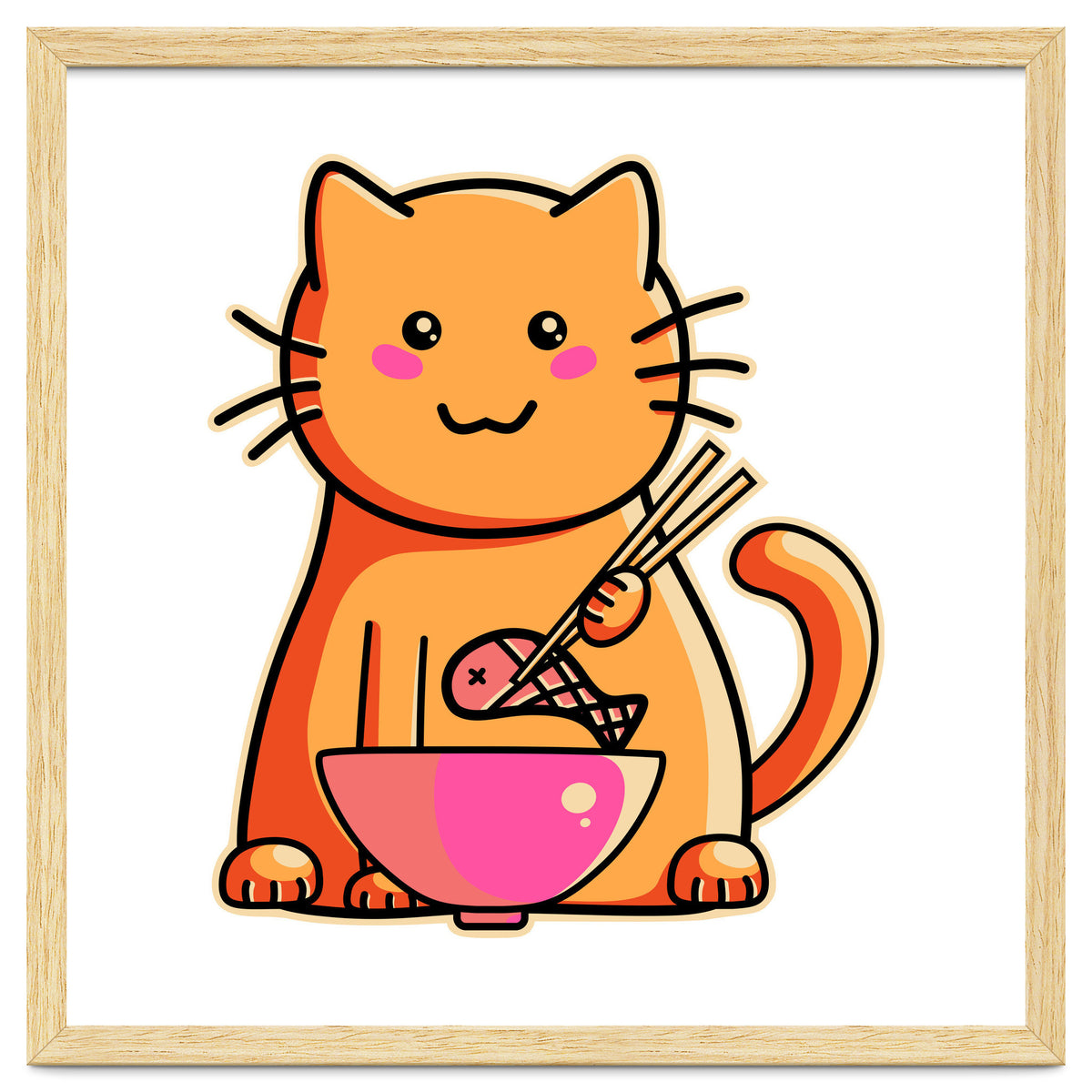 A Cat's Favourite Meal - kawaii cat eating fish with chopsticks