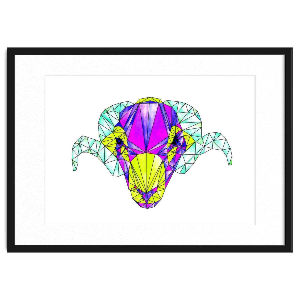 Colourful Geometric Swaledale Sheep Tup with Black Lines