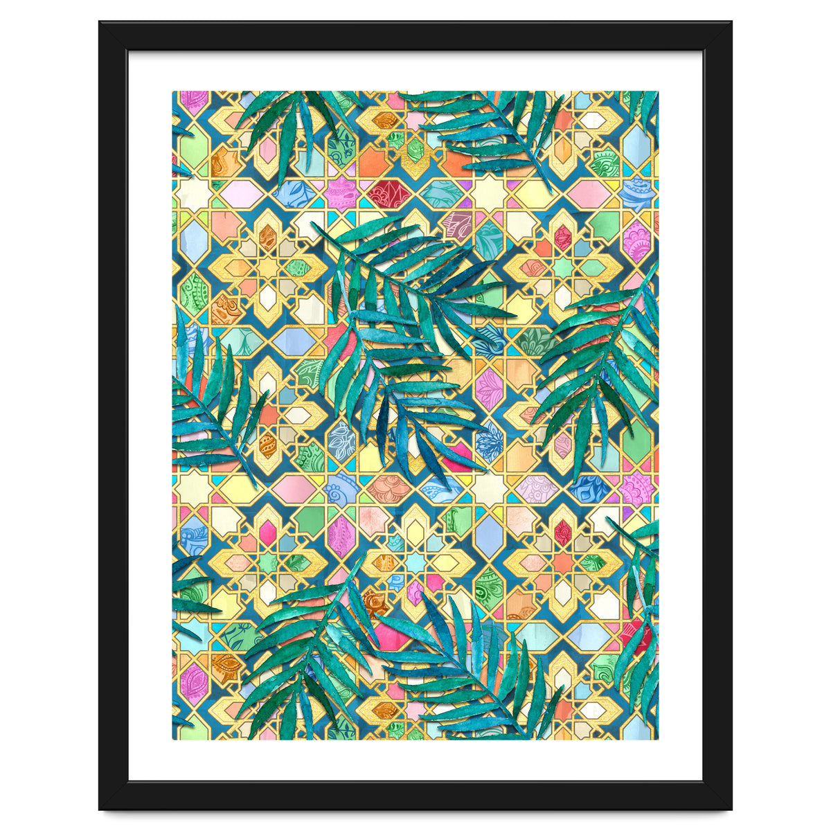 Gilded Moroccan Mosaic Tiles with Palm Leaves