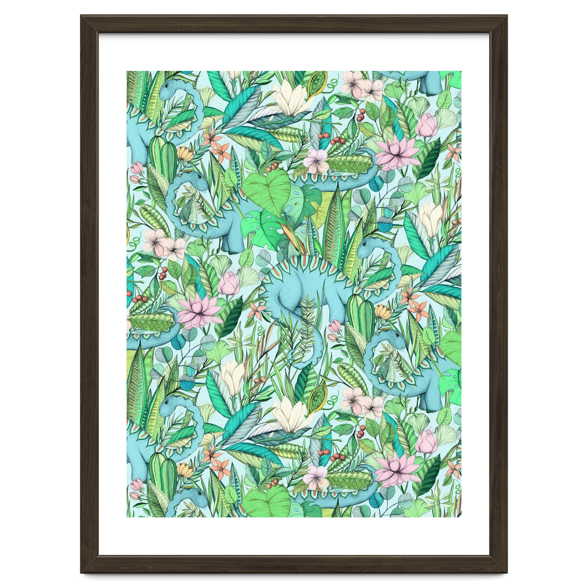 Improbable Botanical with Dinosaurs - soft pastels