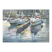 Yachts in the port. Watercolor painting (Print Only)