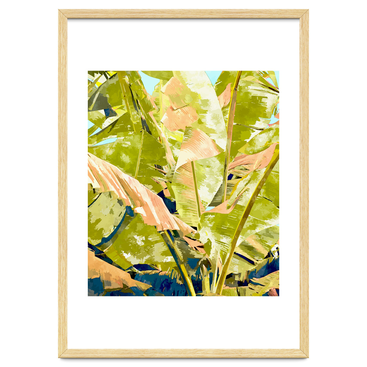 Blush Banana Tree, Tropical Banana Leaves Painting