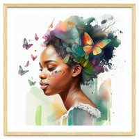 Watercolor Butterfly African Woman #3