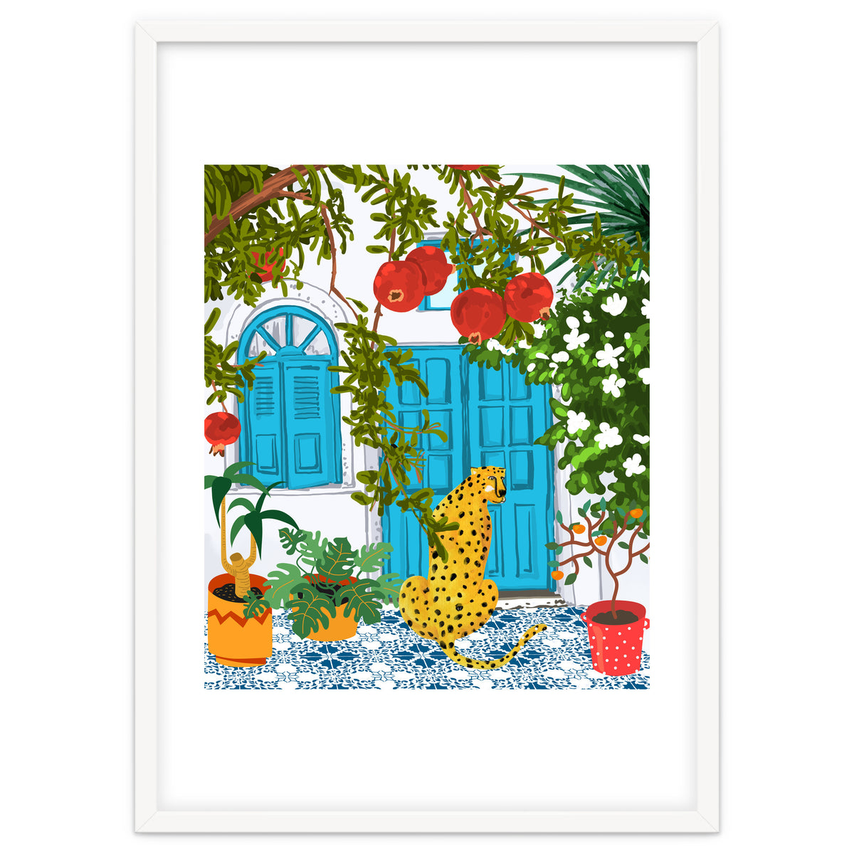 Cheetah Home, Morocco Architecture Illustration, Greece Cats Tropical Urban Jungle Pomegranate