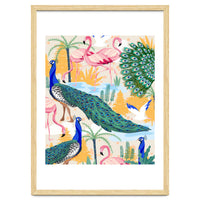 Utopia, Tropical Wildlife Animals, Flamingo Peacock Seagull Vintage Botanical Palm