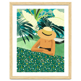Chill, Modern Bohemian Black Woman Travel Illustration | Terrazzo Tropical Swimming Pool Fashion thumbnail