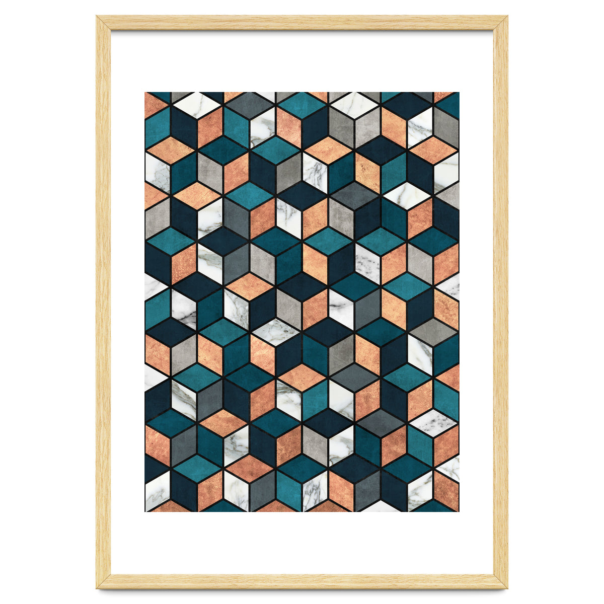 Copper, Marble and Concrete Cubes with Blue