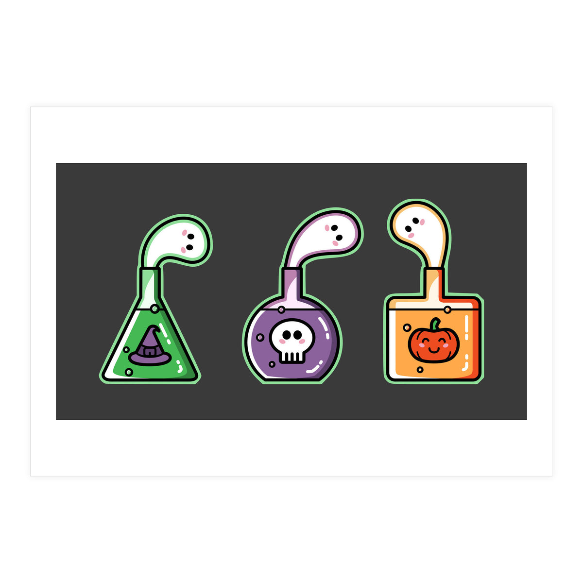 Kawaii Cute Halloween Potions - witches hat, skull, pumpkin, ghosts (Print Only)