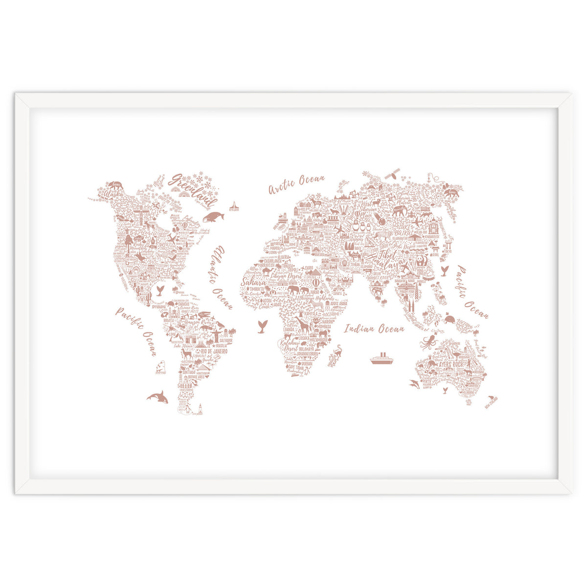 Typography World Map in Pink
