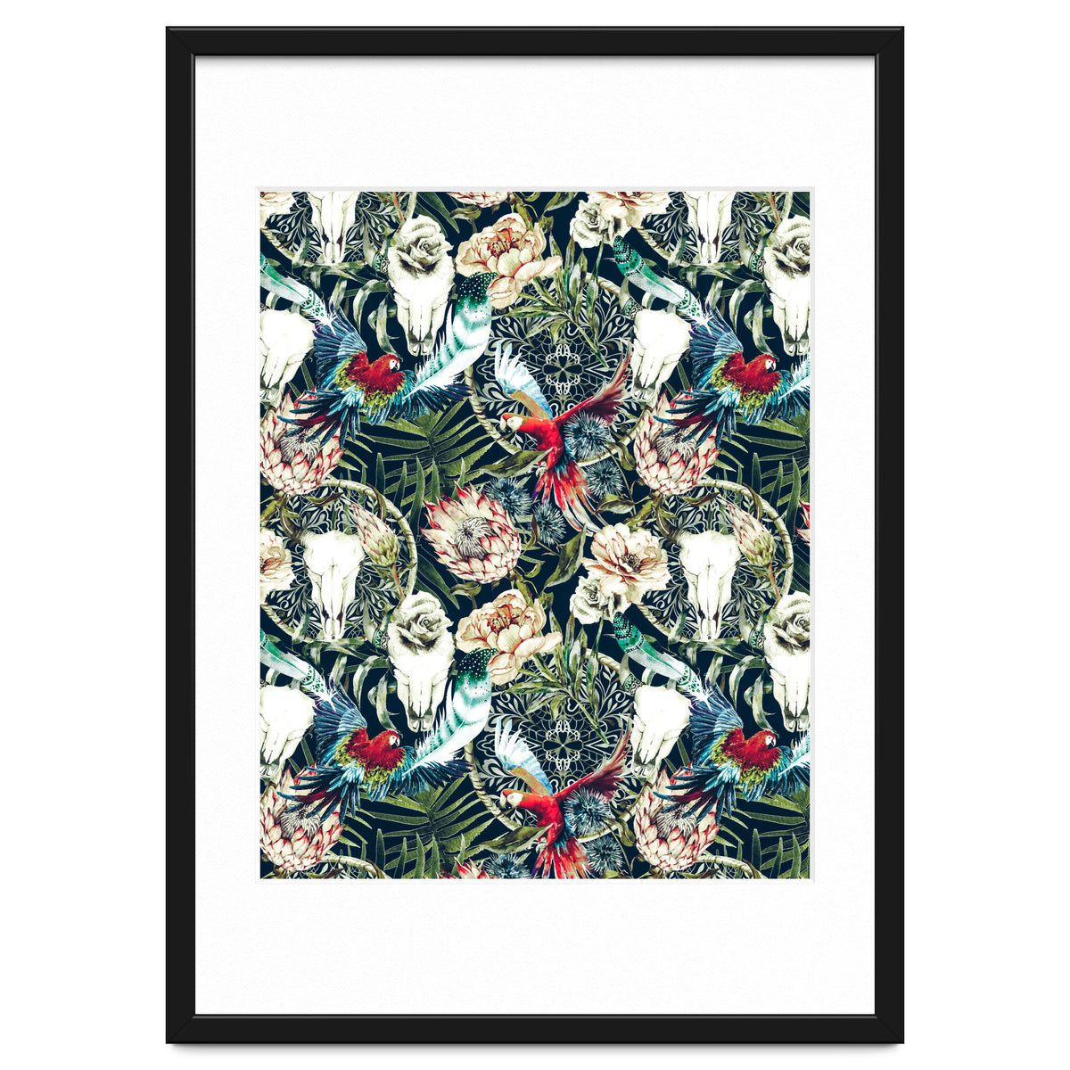 Dark pattern boho skull tropical