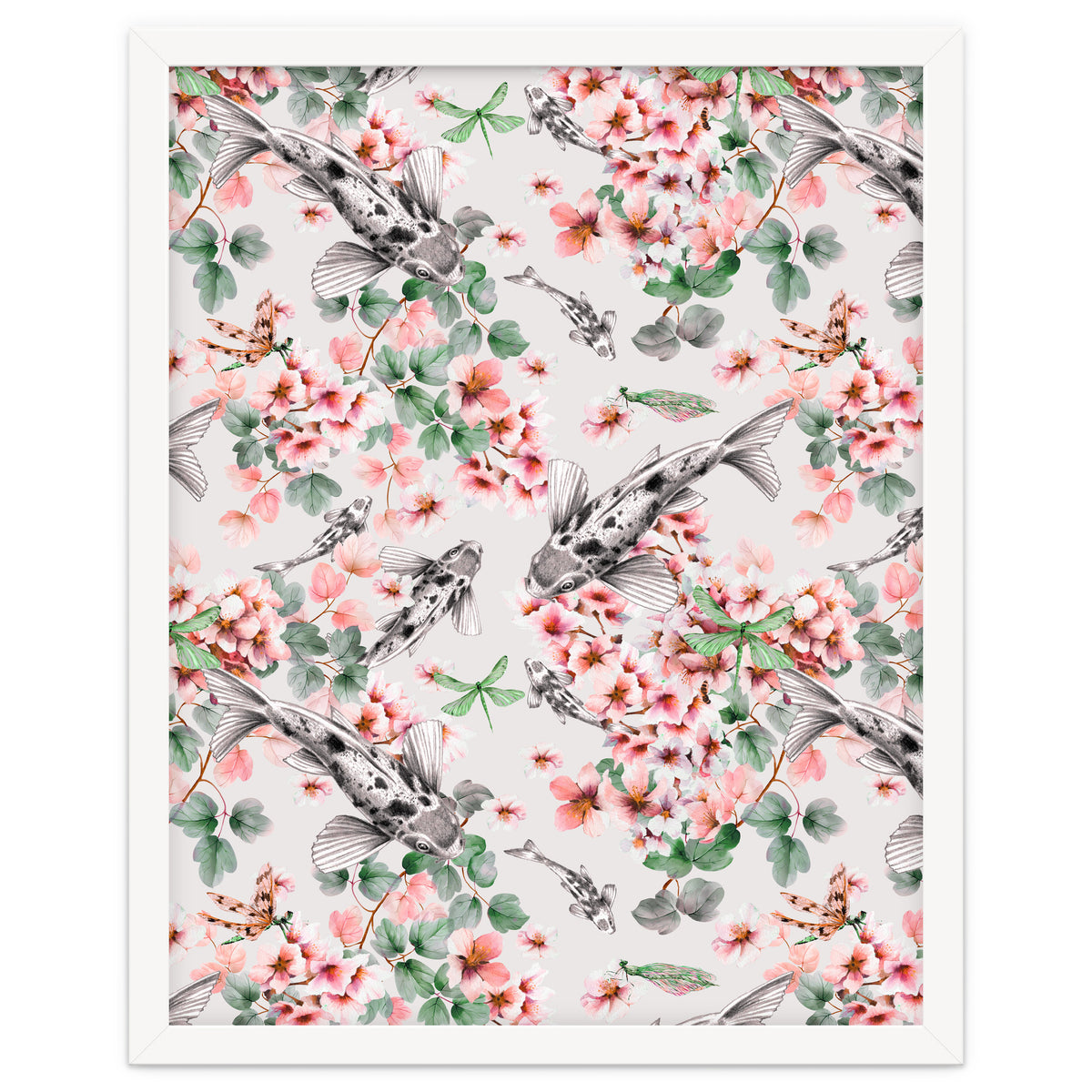 Asian fish among flowers