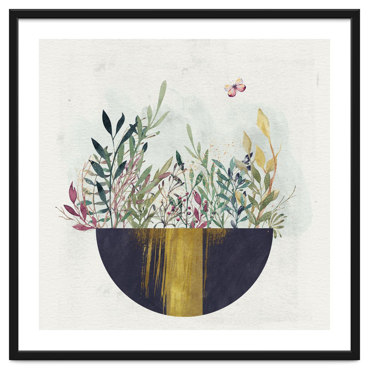 Flowers and leaves in a simple basket