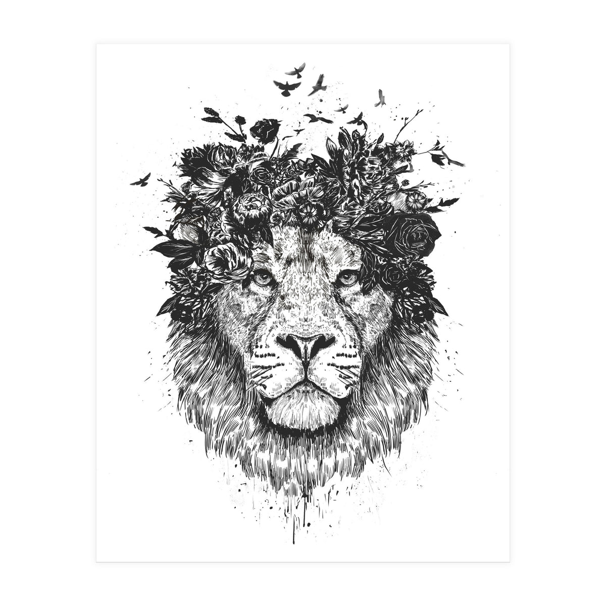 Floral Lion Bw (Print Only)
