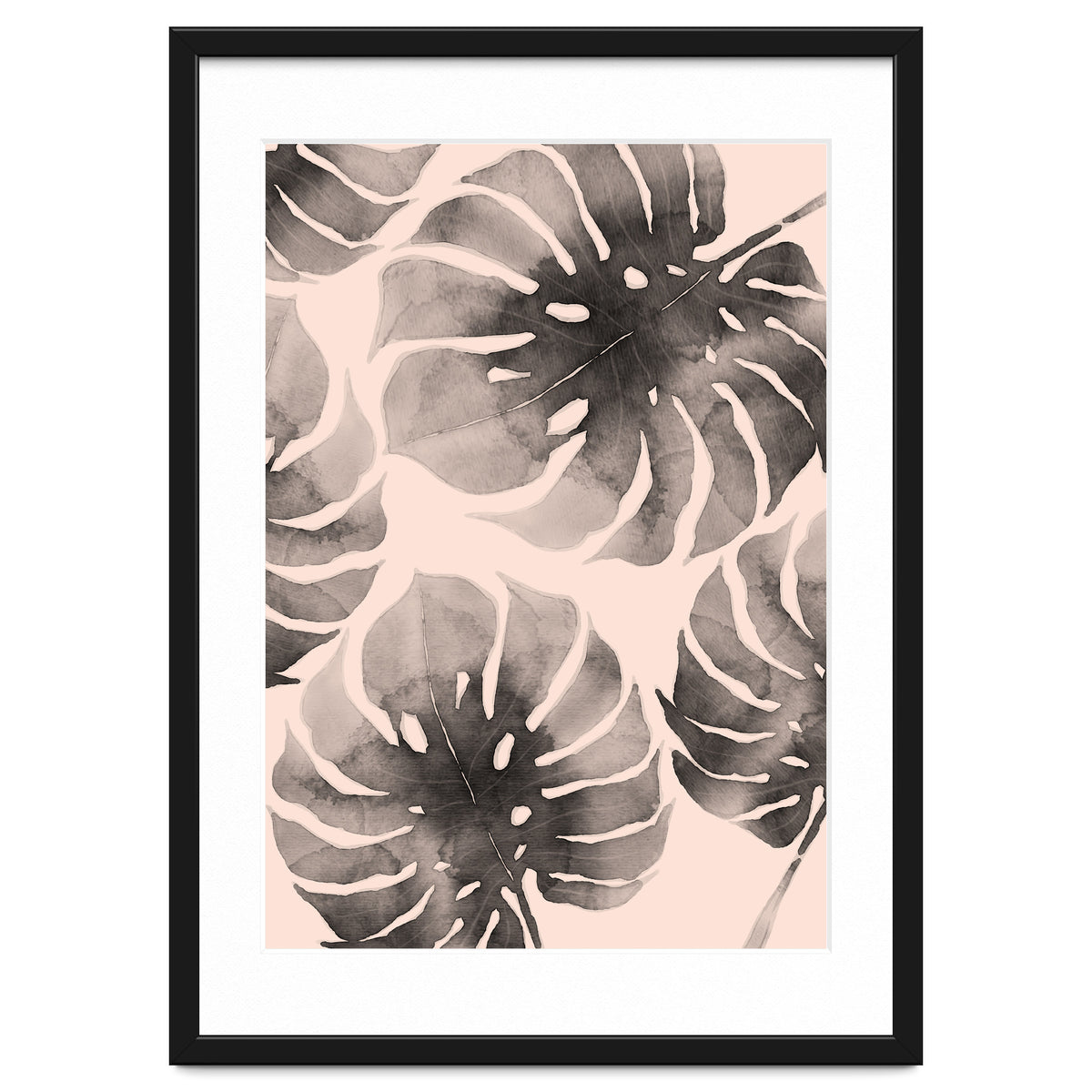 Monstera pink and gray watercolor