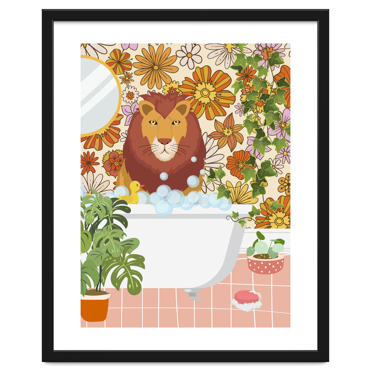 Lion Bathing on Groovy Bathroom