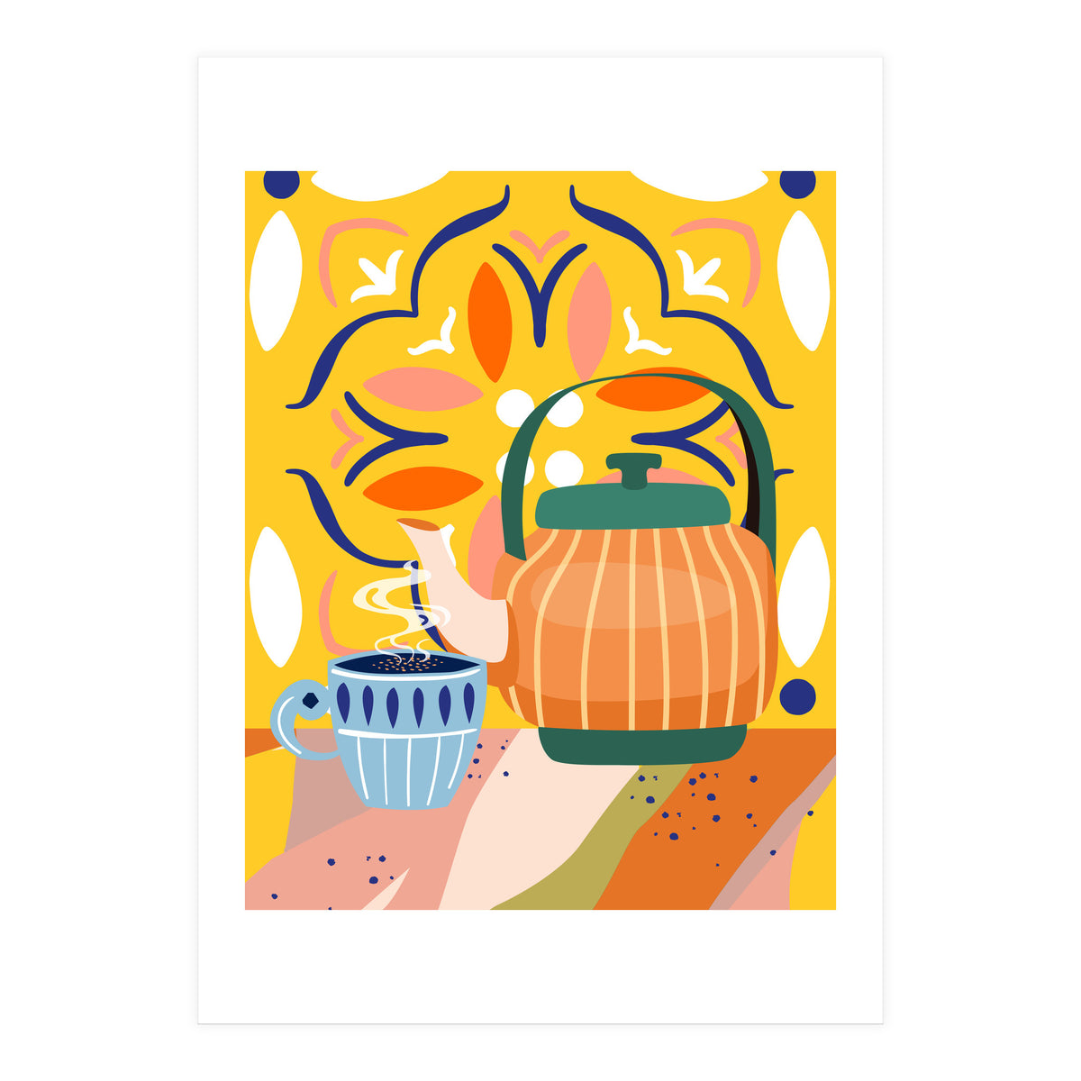 Pumpkin Spice Latte | Tea Chai Kettle & Cup | Modern Bohemian Colorful India | Eclectic Culture (Print Only)