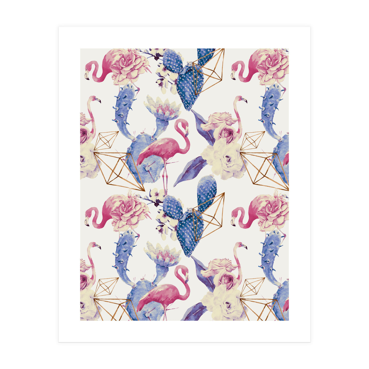 Flamingos, geometric and flowers 02 (Print Only)
