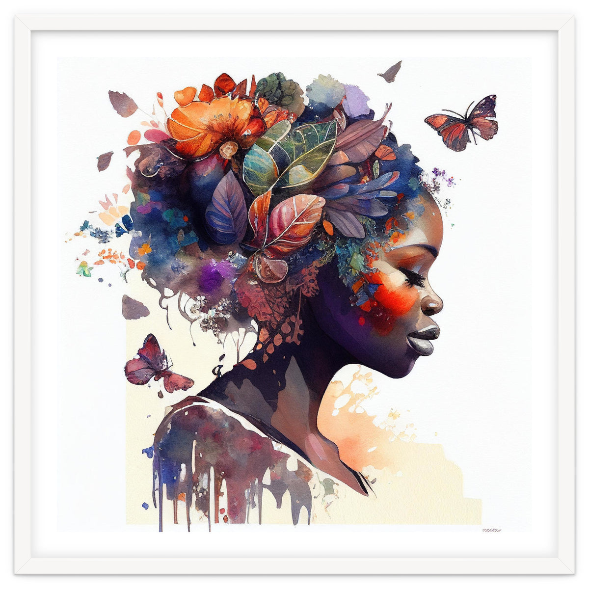Watercolor Butterfly African Woman #9
