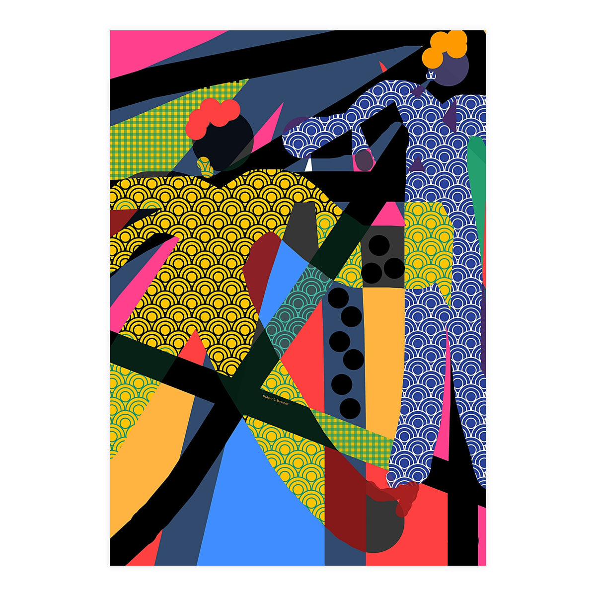 LADIES WEARING YELLOW AND BLUE PATTERNS (Print Only)