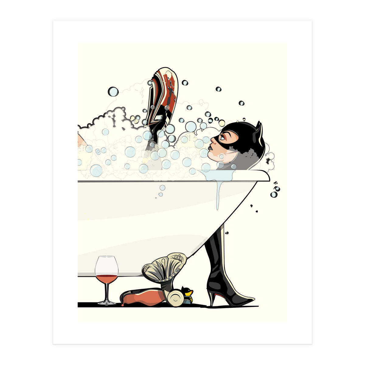 Catwoman in the Bath, funny Bathroom Humour (Print Only)