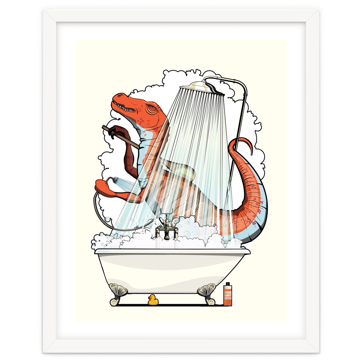 Dinosaur Velociraptor in the Shower, funny bathroom humour