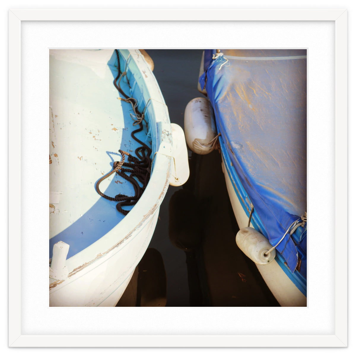 Blue and white wooden fishing boats