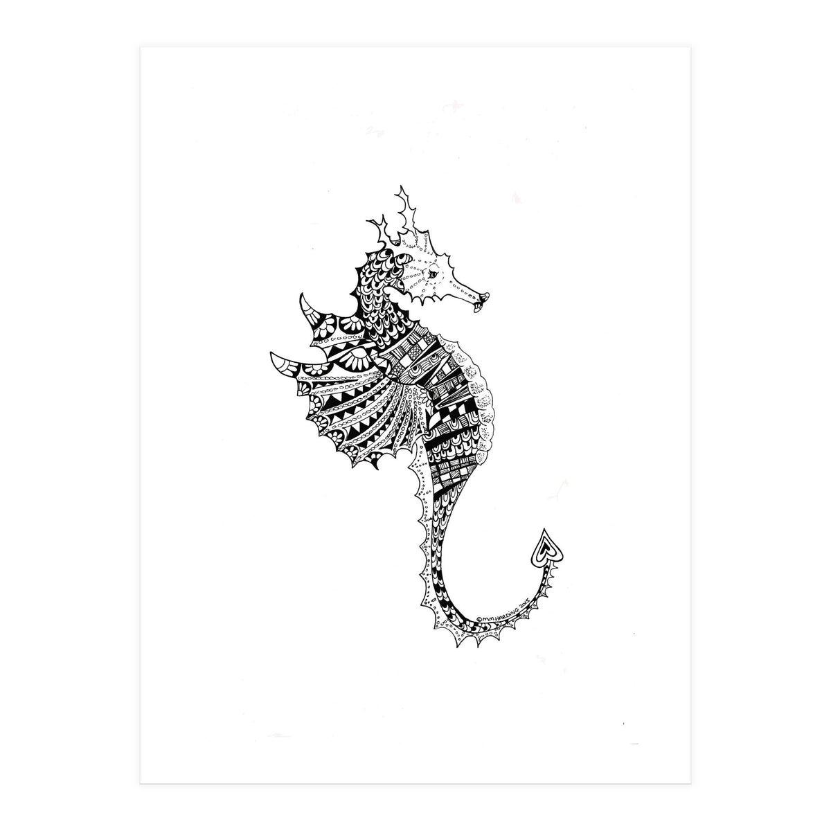Seahorse Dragon Zen Doodle  (Print Only)