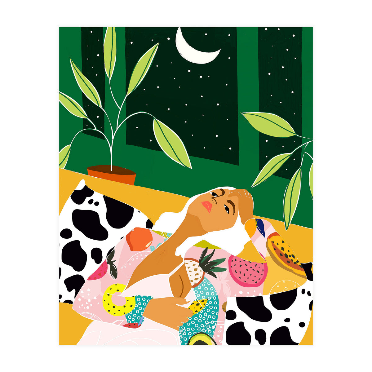 Eclectic Moon Lover | Modern Bohemian Quirky Woman Fashion | Color Pop Dreamer Illustration (Print Only)