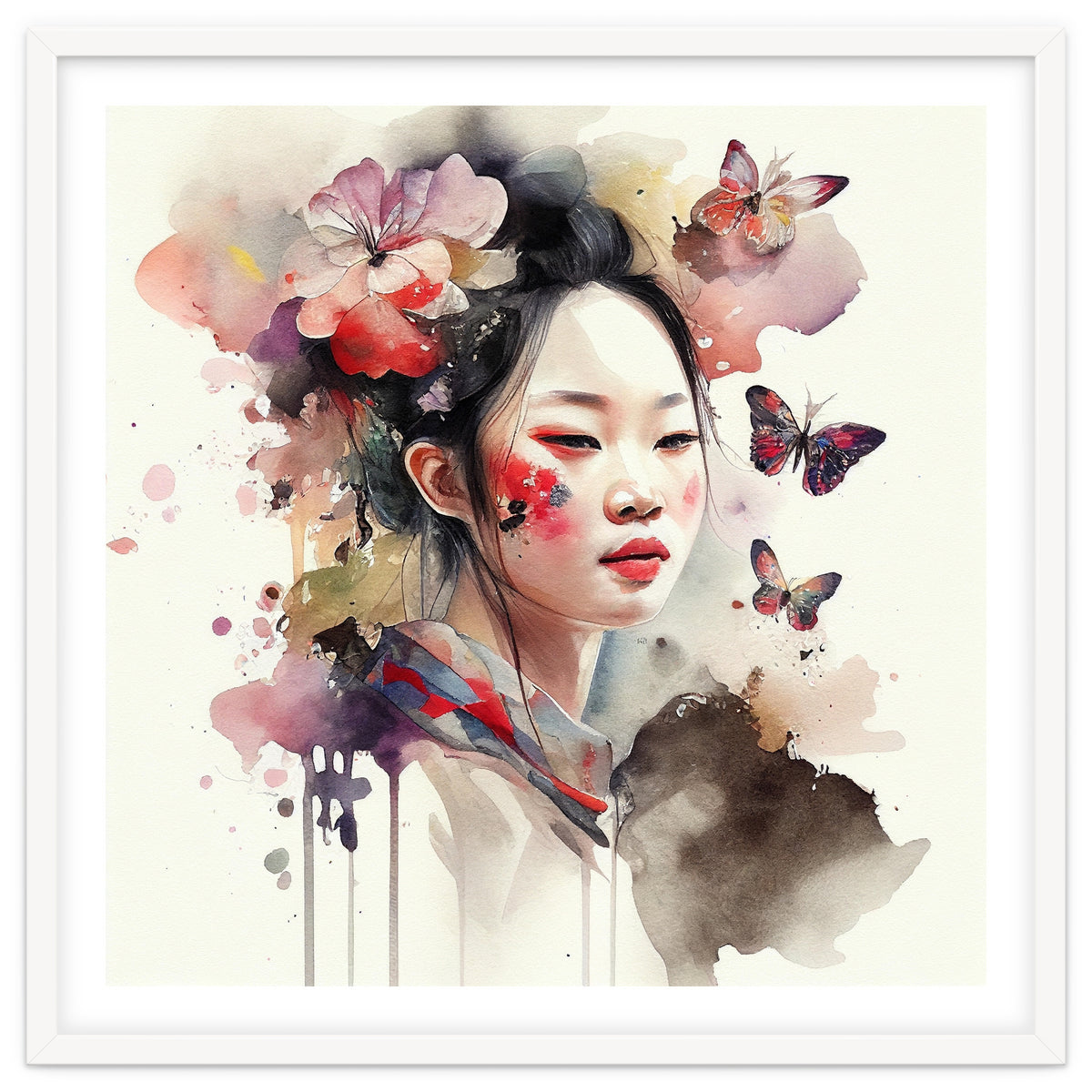 Watercolor Floral Asian Woman #2