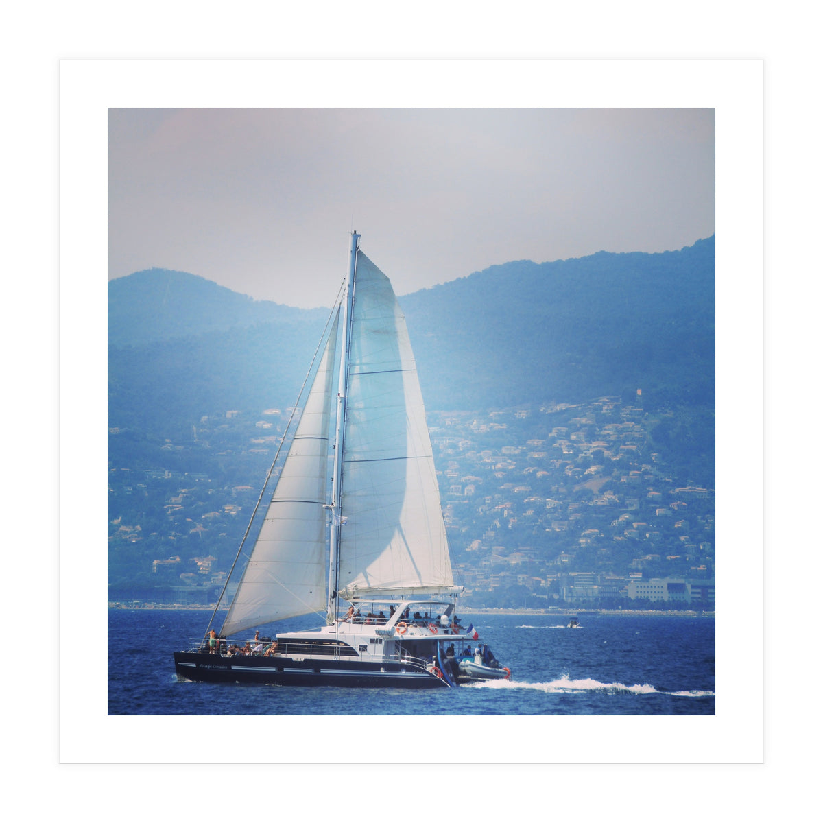 Modern yacht with white sails (Print Only)