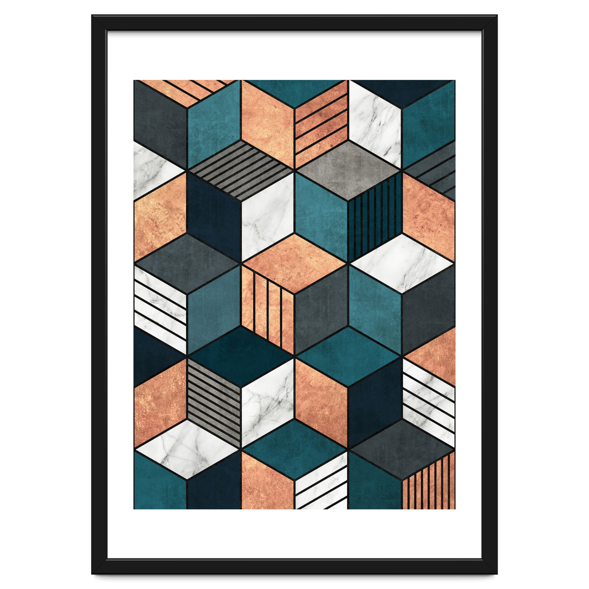 Copper, Marble and Concrete Cubes 2 with Blue