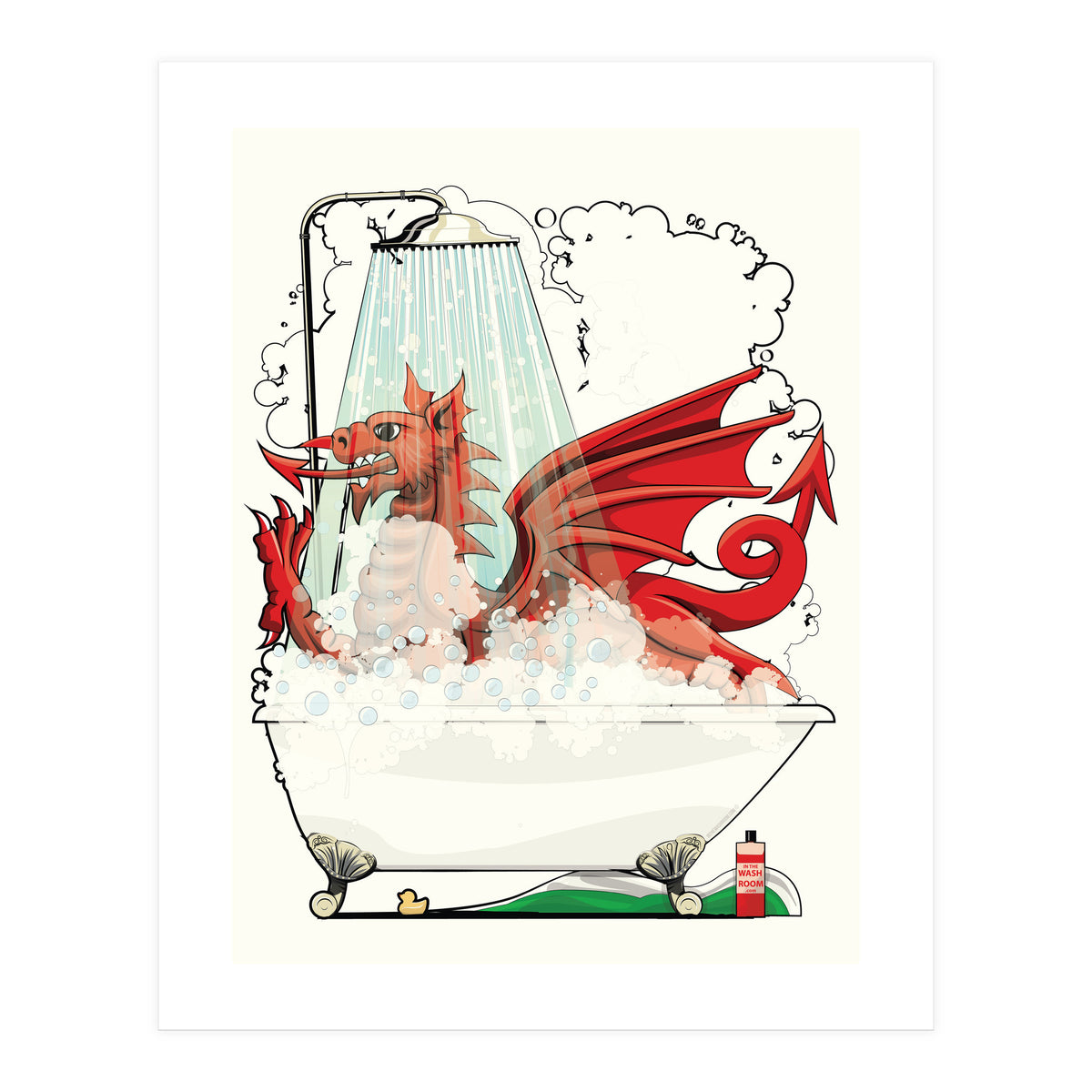 Welsh Dragon in the Bath, Funny Bathroom Humour, Wales, Britain, United Kingdom  (Print Only)