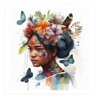 Watercolor Floral Indonesian Native Woman #2 (Print Only)